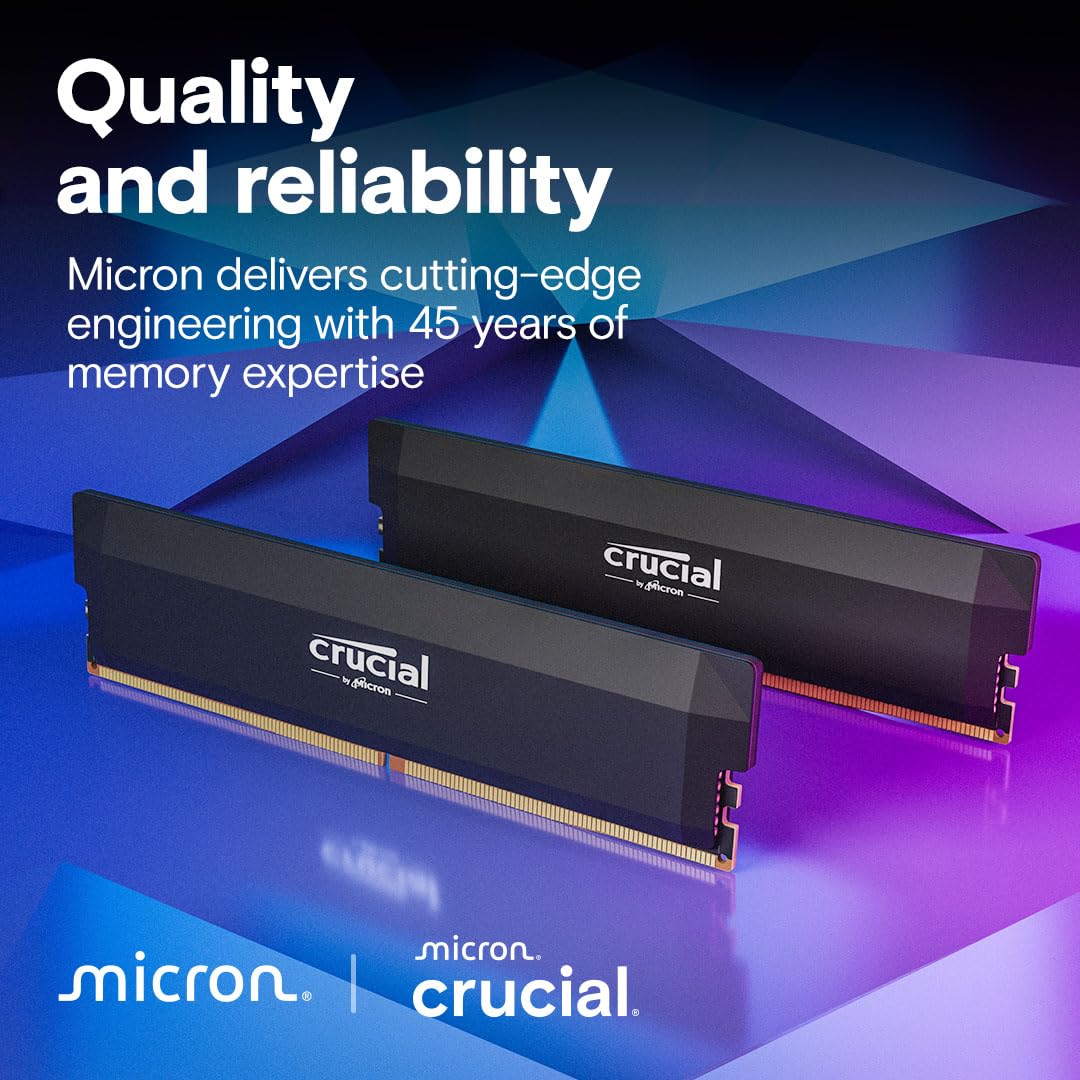 Crucial Pro DDR5 RAM 64GB Kit (2x32GB) 6000MHz CL40, Overclocking Desktop Gaming Memory, Intel XMP 3.0 & AMD Expo Compatible – Black CP2K32G60C40U5B