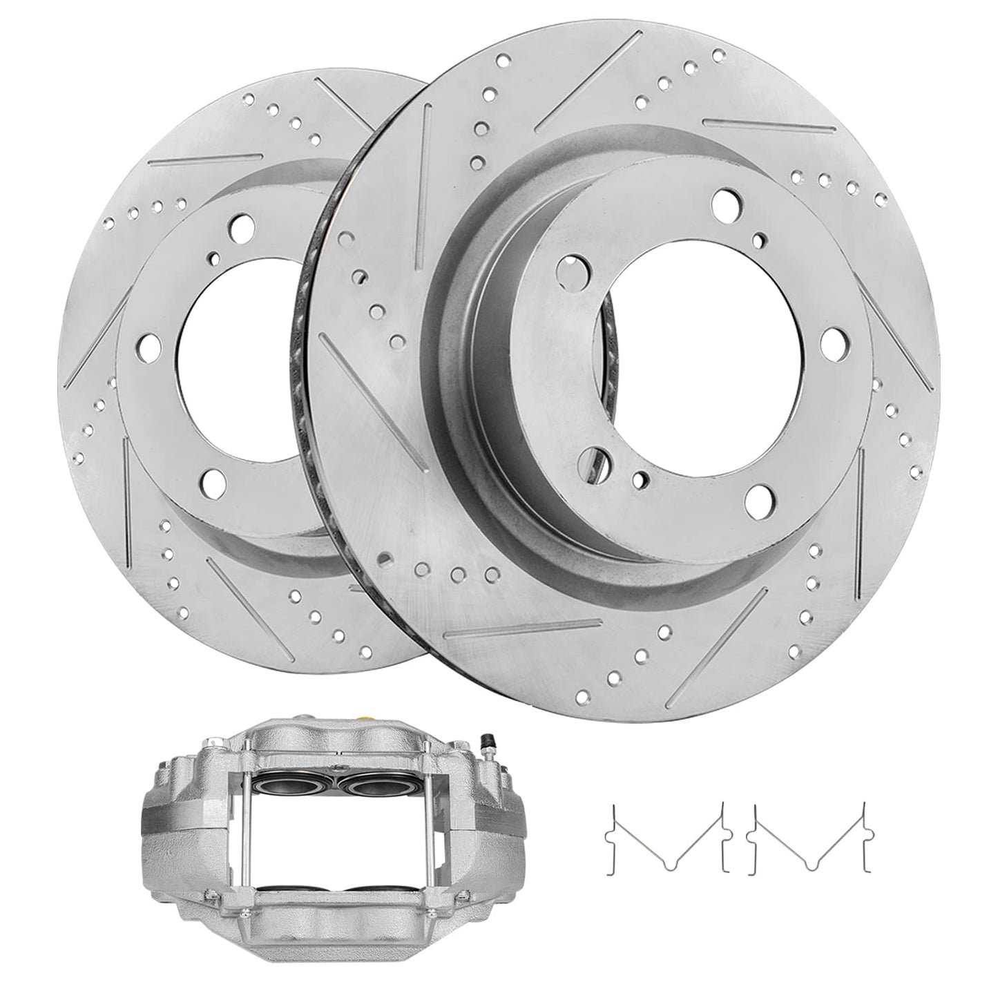 Detroit Axle - Rear Brake Kit for Chevy Silverado Sierra 1500 Suburban Yukon XL Tahoe Escalade ESV Drilled & Slotted Brake Rotors Ceramic Brakes Pads