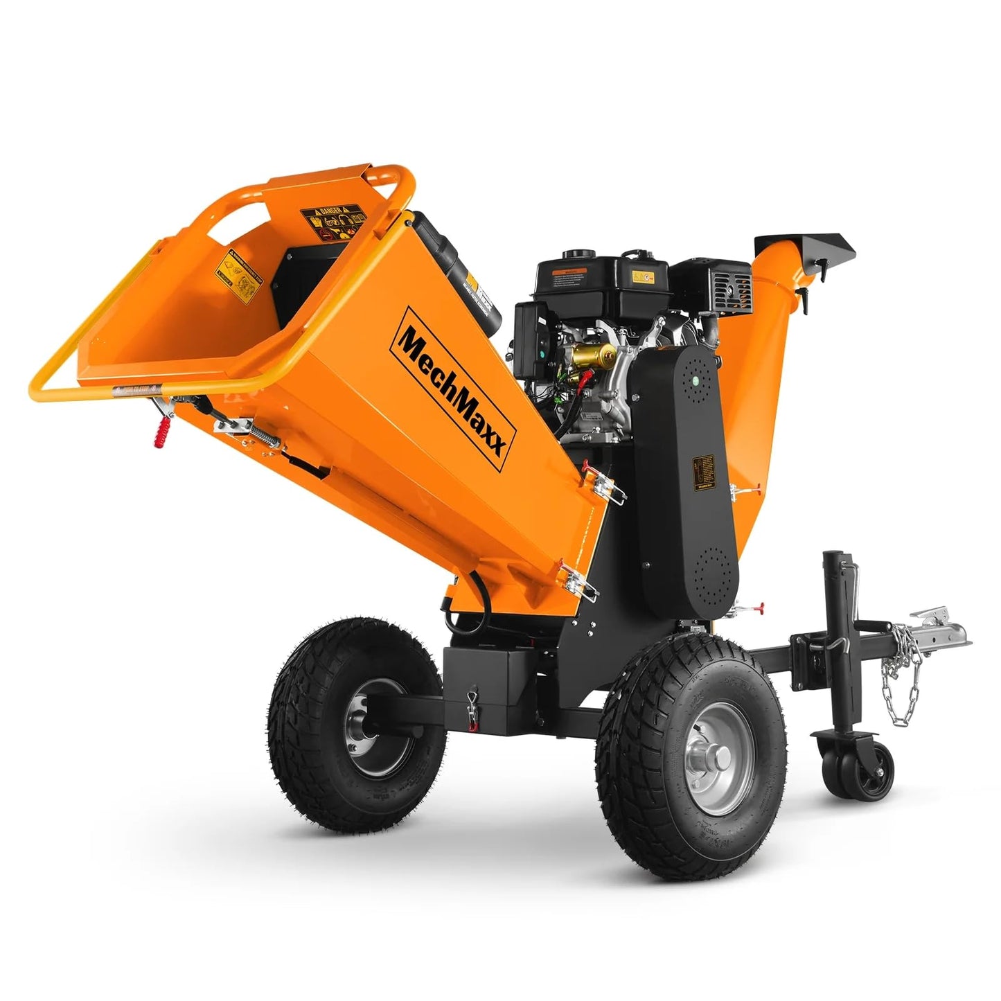 MechMaxx 6 inch ZONSEN 459cc 15hp E-Start Gas Powered 4-Wheels Wood Chipper Shredder Mulcher with Towbar/Tail Light/Emergency Stop Button/Stop Bar, Model B150 Red