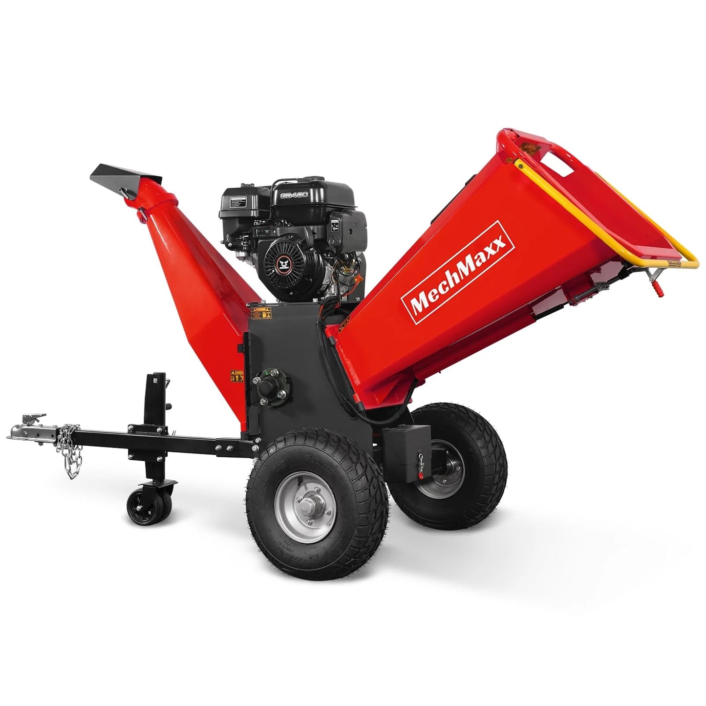 MechMaxx 6 inch ZONSEN 459cc 15hp E-Start Gas Powered 4-Wheels Wood Chipper Shredder Mulcher with Towbar/Tail Light/Emergency Stop Button/Stop Bar, Model B150 Red