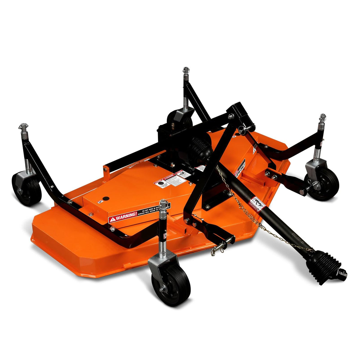 3 Point PTO 60'' Working Width Finish Mower Attachment for 18-50hp Tractor, Category 1 Hitch, 4-Tires, 0.4'' - 4.5'' Adjustable Cutting Height, Model FM150