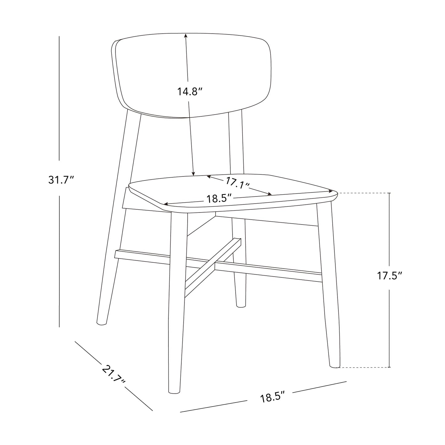 CHITA Soild Wood Dining Chairs Set of 4, Mid Century Modern Walnut Wood Kitchen Chairs with Curved Backrest, Dining Room Chair for Kitchen, Restaurant