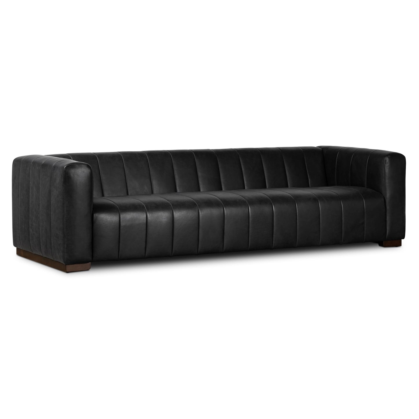 POLY & BARK Capa 96.5" Sofa – Chocolate Brown Full-Grain Pure-Aniline Italian Leather, Boxy Modern Design, Feather-Fiber Cushions, Solid Wood Frame
