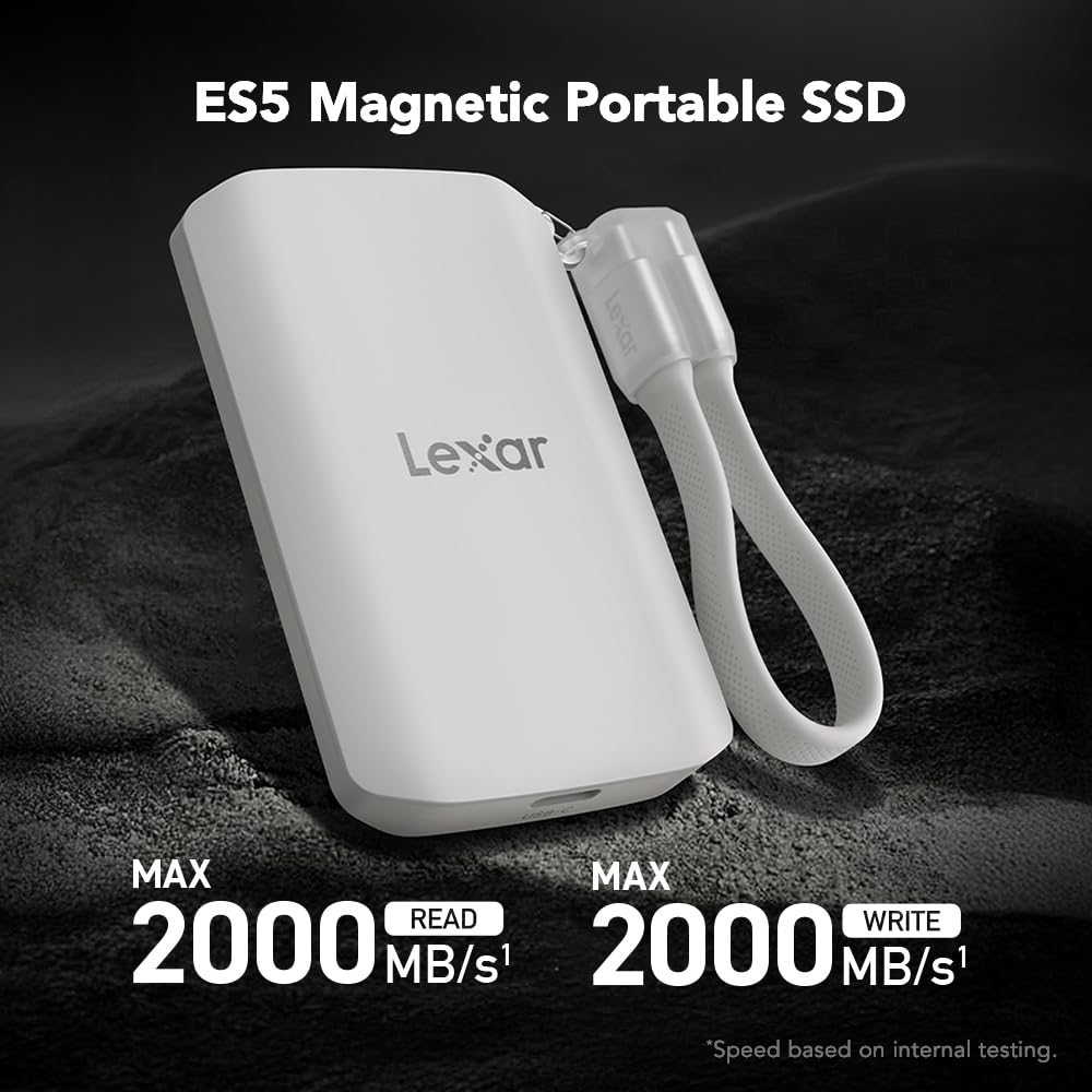 Lexar 2TB ES3 External SSD, Up to 1050MB/s Read, Storage Expansion, Compatible w/USB-C Smartphones, iPhone 15/16, PC, Mac, Tablets, Sleek & Sturdy Design, Silver (LES3XXX002T-RNSAU)