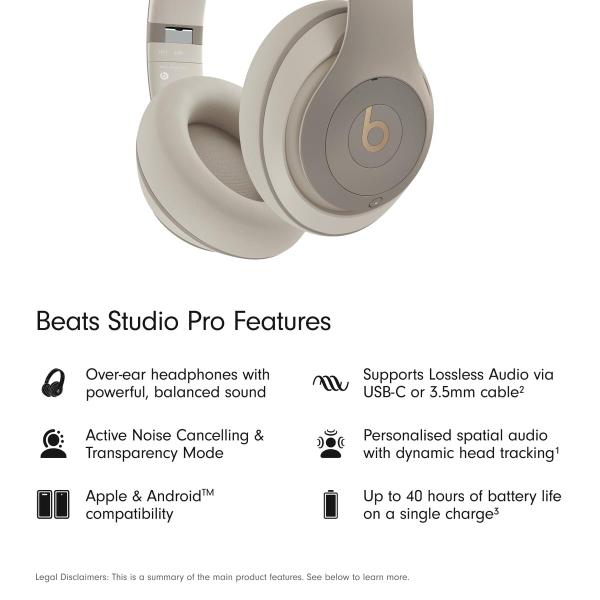 Beats Studio Pro Premium Wireless Over-Ear Headphones- Up to 40-Hour Battery Life, Active Noise Cancelling, Great for Travel & Commuting, USB-C Lossless Audio, Apple & Android Compatible -Black