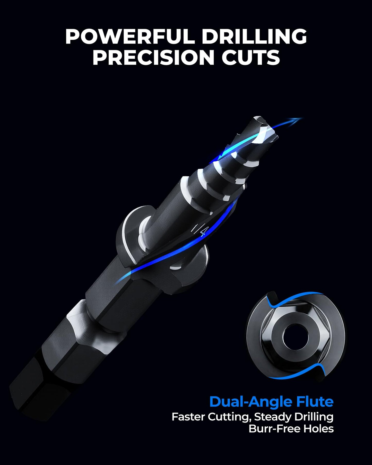toolant Mini Step Drill Bit, 3PCS Set (1/8"-3/4"), 1/4" Hex Shank, Only 1” Short Drill Body for Extremely Tiny Spaces, M2 HSS & Nitriding Coating, Includes Carabiner & Quick-Release Couplers