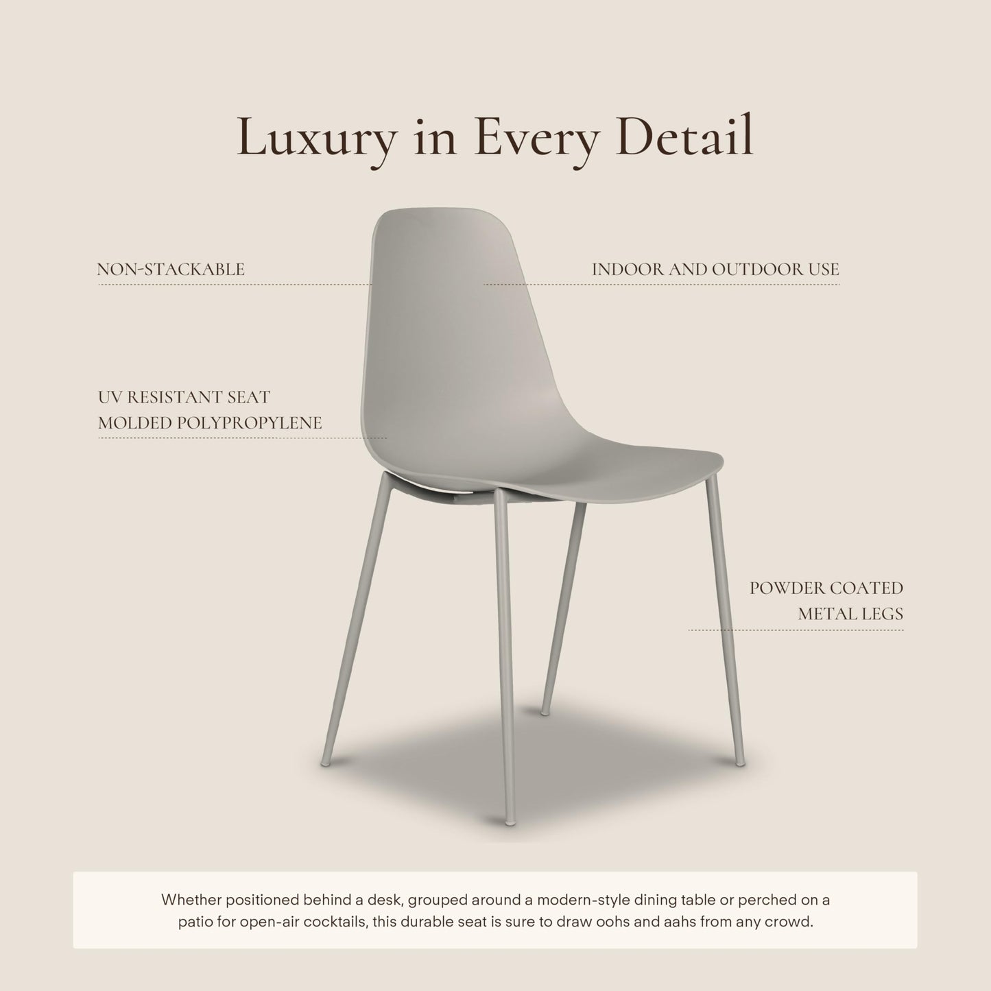 POLY & BARK Isla Modern Dining Chairs Set of 4 – Mid Century Modern Plastic Dining Chair with Metal Legs – Kitchen & Dining Room Chairs – Indoor/Outdoor – White