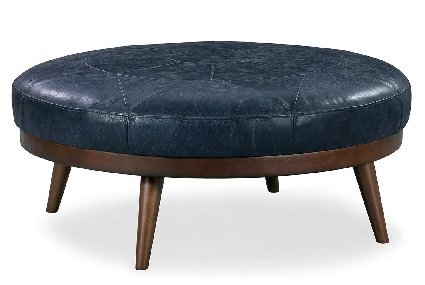 POLY & BARK Denver Ottoman – 43" Large Pouf with Feather-Down Topper – Full-Grain Leather Upholstered Pouf Ottoman for Living Room – Vintage Italian Leather in Cognac Tan