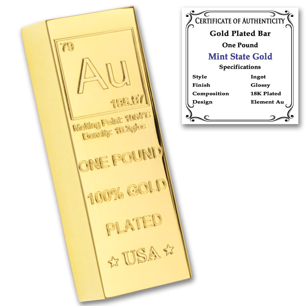 1 Pound Copper Bar Ingot Paperweight - 999 Pure Chemistry Element Design with Certificate of Authenticity by Mint State Gold