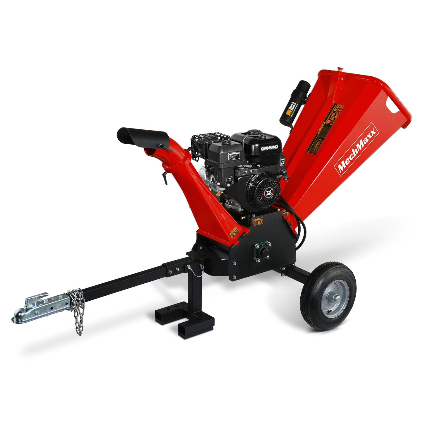 MechMaxx 6 inch ZONSEN 459cc 15hp E-Start Gas Powered 4-Wheels Wood Chipper Shredder Mulcher with Towbar/Tail Light/Emergency Stop Button/Stop Bar, Model B150 Red