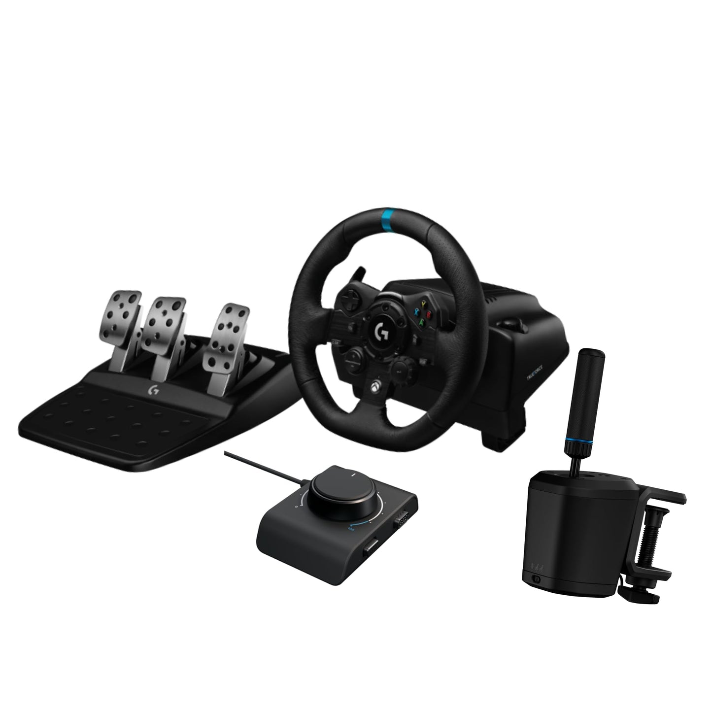 Logitech G923 Racing Wheel and Pedals, TRUEFORCE up to 1000 Hz Force Feedback, Gaming Steering Wheel PS5, PS4, PC, Mac, Genuine Leather- Black