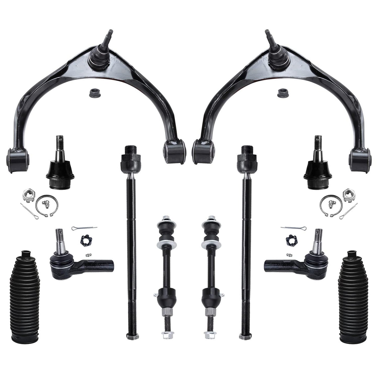 Detroit Axle - 12pc Front End Kit for 07-13 Chevy Silverado 1500 GMC Sierra | Suburban Yukon XL 1500 Tahoe Escalade ESV EXT, 2 Upper Control Arms 2 Sway Bars 4 Tie Rods 2 Lower Ball Joints 2 Boots