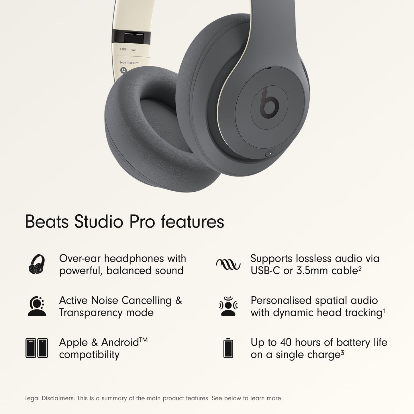 Beats Studio Pro Premium Wireless Over-Ear Headphones- Up to 40-Hour Battery Life, Active Noise Cancelling, Great for Travel & Commuting, USB-C Lossless Audio, Apple & Android Compatible - Navy