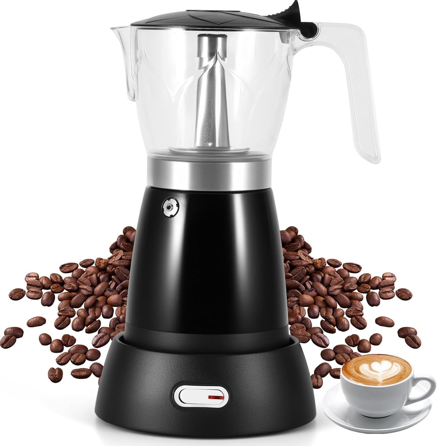 Electric Moka Pot Coffee Maker, 300ml Stainless Steel Espresso Machine with Auto Shut-Off, Black
