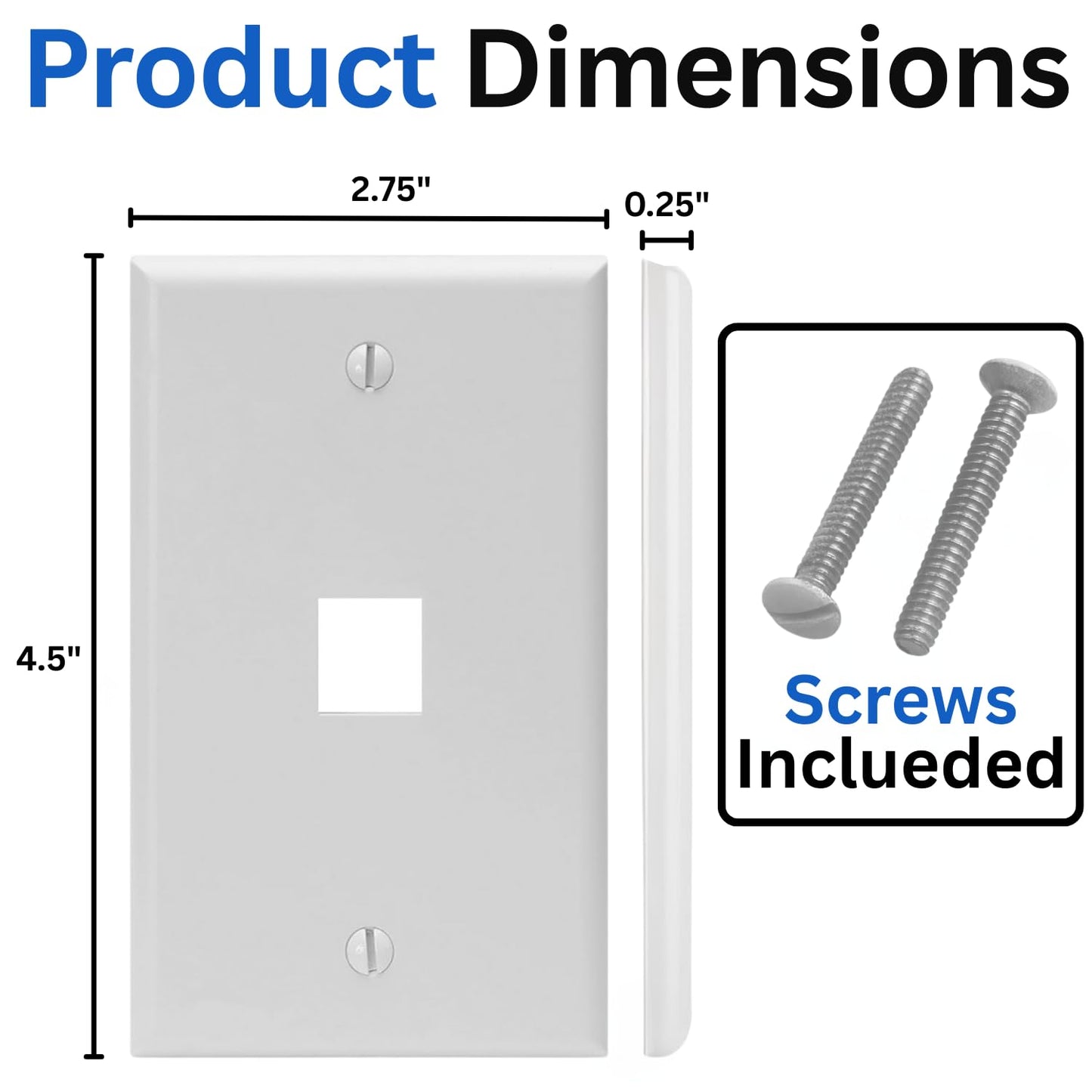 Cmple - 3 Port Keystone Wall Plate Single-Gang Wall Plate with Standard Size Keystone Jack Insert - White