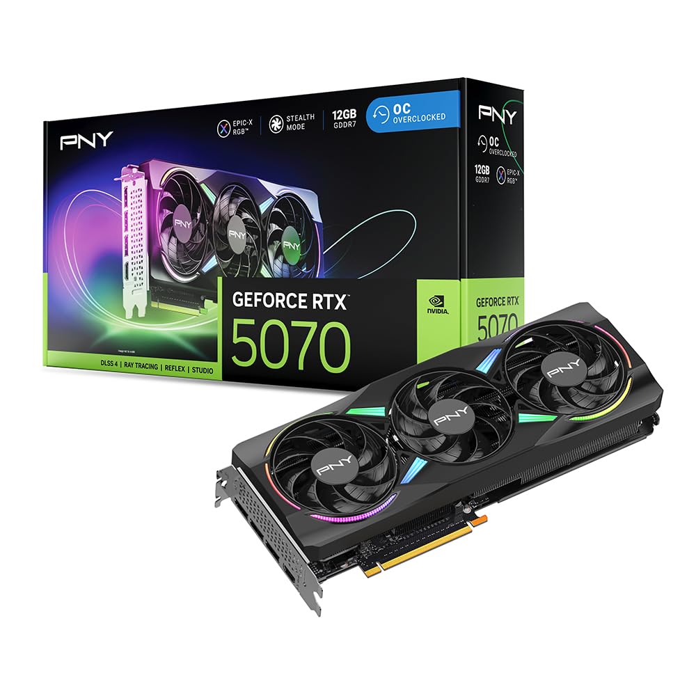 PNY NVIDIA GeForce RTX™ 5070 OC Triple Fan, Graphics Card (12GB GDDR7, 192-bit, Boost Speed: 2587 MHz, SFF-Ready, PCIe® 5.0, HDMI®/DP 2.1, 2.4-Slot, Blackwell Architecture, DLSS 4)