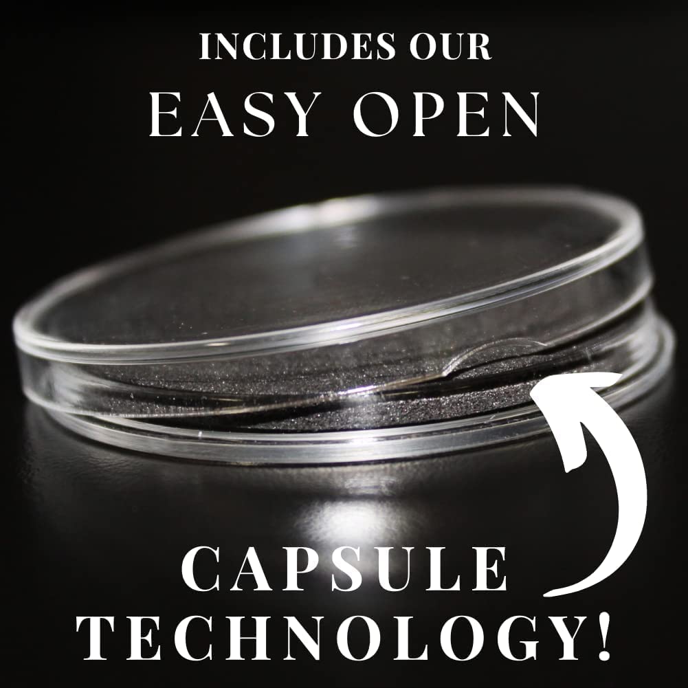 Ten (10) Clear Acrylic Capsules - Fits Most Popular Gold & Silver Coins - Easy to Open - Protect and Display Your Collection - 9 Sizes with Adjustable Black Ring Foam