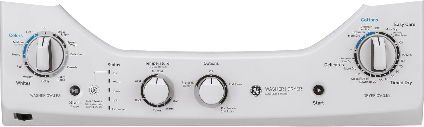 GE Unitized Spacemaker® 2.3 Cu. Ft. Washer and 4.4 Cu. Ft. Electric Dryer Laundry Center, 24-Inch, White – GUD24ESSMWW