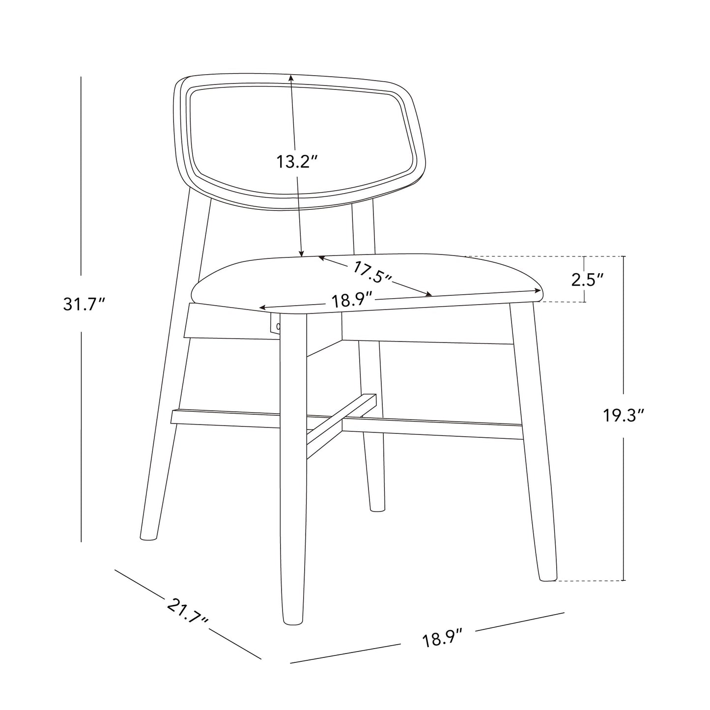 CHITA Soild Wood Dining Chairs Set of 4, Mid Century Modern Walnut Wood Kitchen Chairs with Curved Backrest, Dining Room Chair for Kitchen, Restaurant