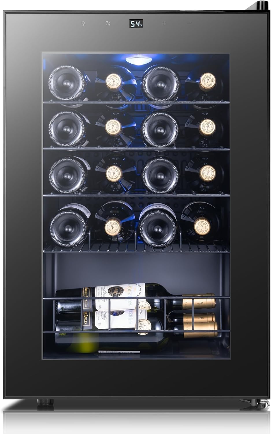 Yeego 34 Bottle Wine Fridge, Freestanding Compressor Wine Cooler Refrigerator, Wine Cellar with 38-65℉ Digital Temperature Control & Double-layer Glass Door for Red and White, Champagne, Black
