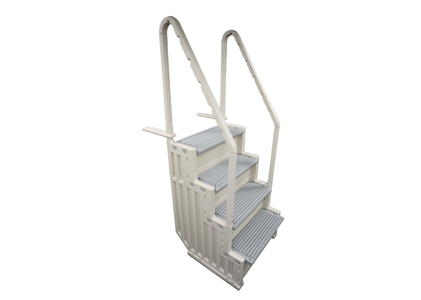 Confer Plastics Step-1X: Sturdy Above Ground Entry System with Dual Handrails and Slip-Resistant Steps, Easy Installation, Supports up to 400 lbs - Proudly Made in USA. Warm Grey with Grey Treads