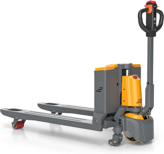 Tory Carrier Electric Pallet Jack Truck 3300lbs Capacity Lithium Electric Pallet Trucks 48" x27" Forks Li-ion Battery Lift for Narrow Spaces, Easy Battery Replacement-Yellow