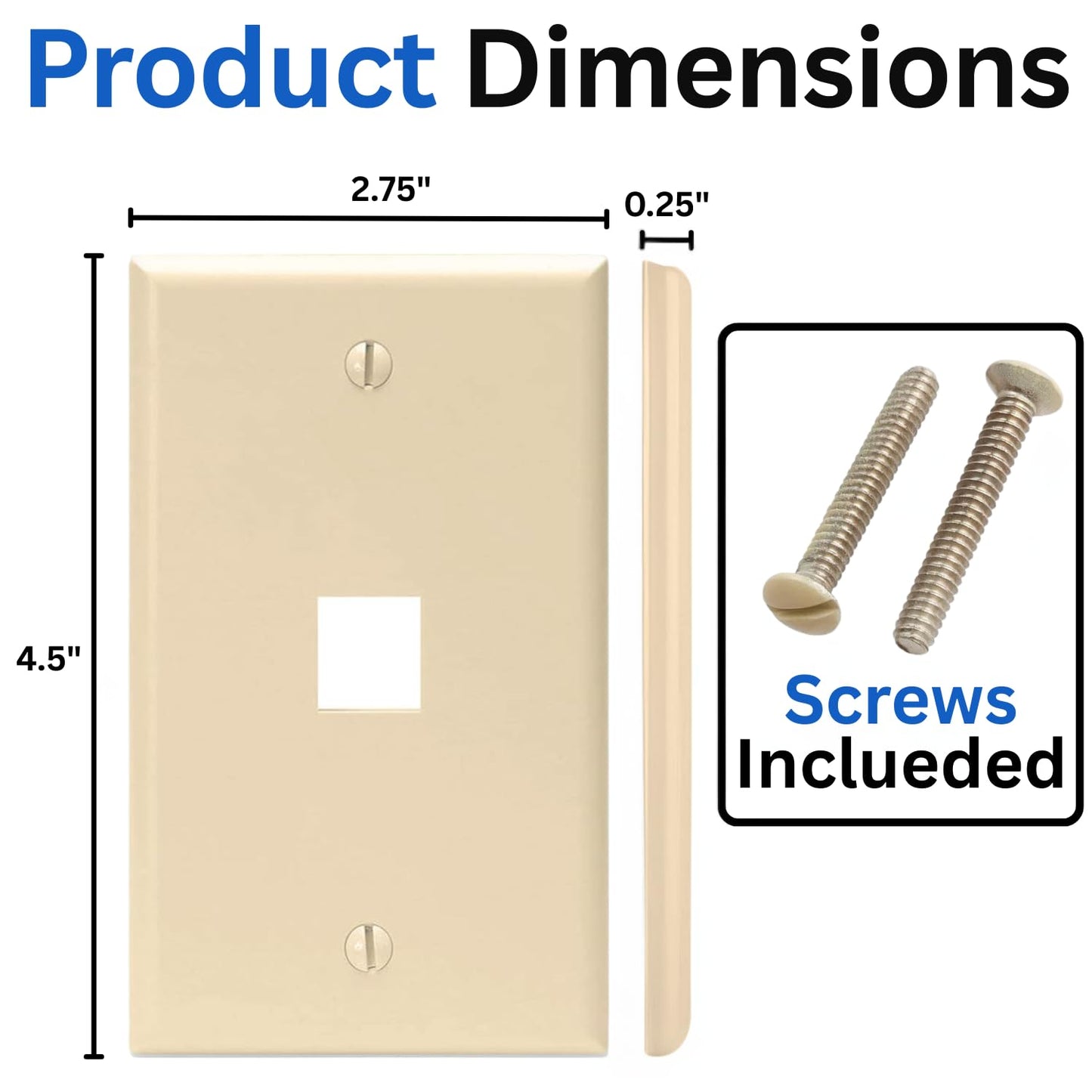 Cmple - 3 Port Keystone Wall Plate Single-Gang Wall Plate with Standard Size Keystone Jack Insert - White
