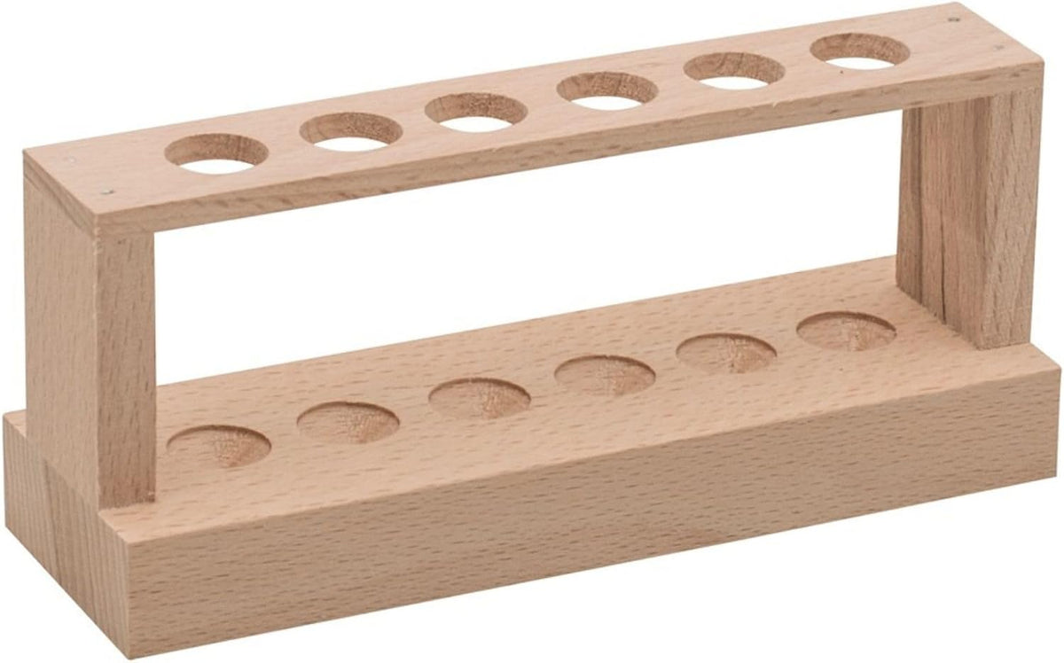EISCO Small Wooden Test Tube Rack - Holds 6 x 15mm Diameter Tubes - 6" Long, 2.7" Tall - Economy Unfinished Hardwood Construction Labs