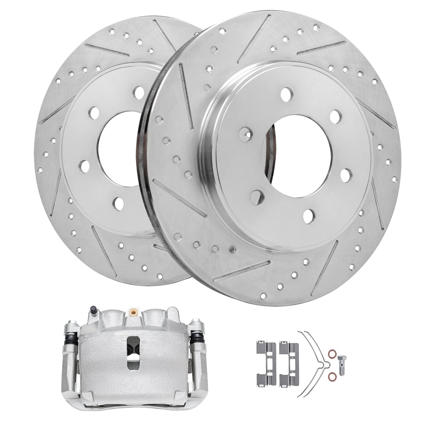 Detroit Axle - Front Brake Kit for Chevy Impala Malibu Equinox GMC Terrain Buick LaCrosse Regal Allure Saab 9-5 Drilled Slotted Disc Brake Rotors Ceramic Brakes Pads Replacement : 12.64'' inch Rotor