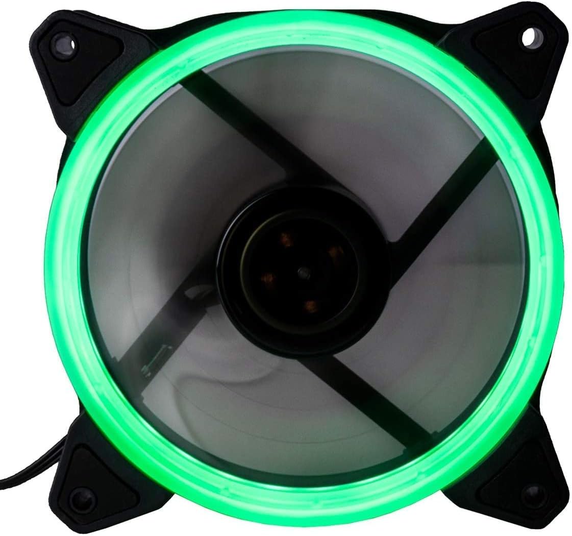 CUK 5-Pack Green Halo Ring 120mm LED Vibrant Color Computer Case Fan for CPU Coolers and Radiators - High Airflow 45 CFM & Anti-Vibration Pads
