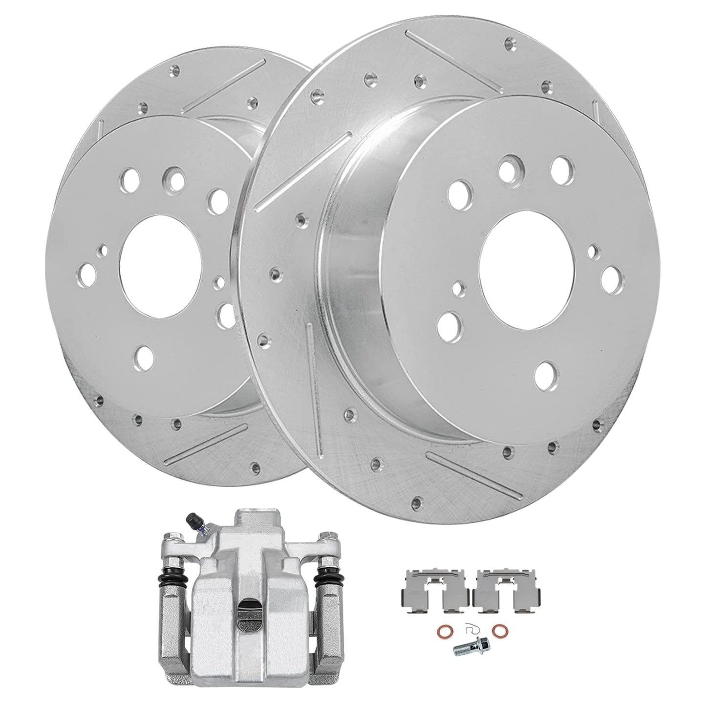 Detroit Axle - Rear Brake Kit for Chevy Silverado Sierra 1500 Suburban Yukon XL Tahoe Escalade ESV Drilled & Slotted Brake Rotors Ceramic Brakes Pads