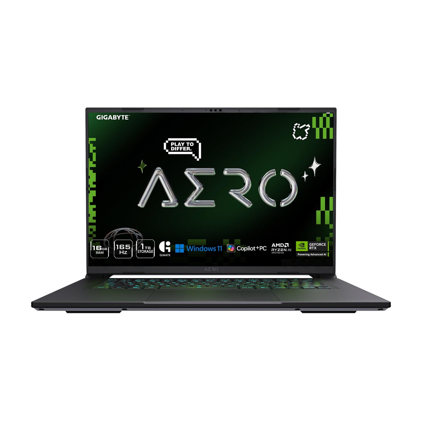 GIGABYTE AERO X16, Copilot+ PC - 165Hz 2560x1600 WQXGA - Manufactured by NVIDIA GeForce RTX 5070 - AMD Ryzen AI 9 HX 370-1TB SSD with 32GB DDR5 RAM - Windows 11 Home - Space Gray - 2WHA3USC64AH