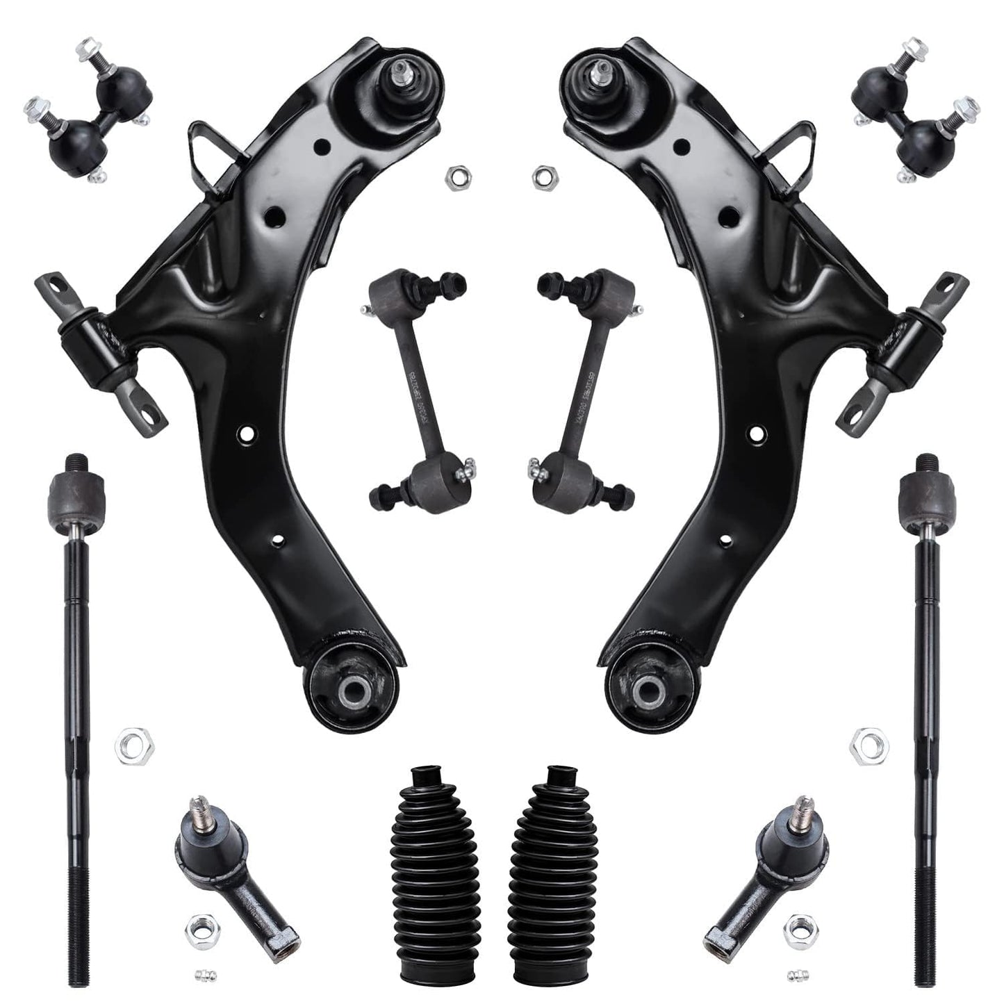 Detroit Axle - 12pc Front End Kit for 07-13 Chevy Silverado 1500 GMC Sierra | Suburban Yukon XL 1500 Tahoe Escalade ESV EXT, 2 Upper Control Arms 2 Sway Bars 4 Tie Rods 2 Lower Ball Joints 2 Boots