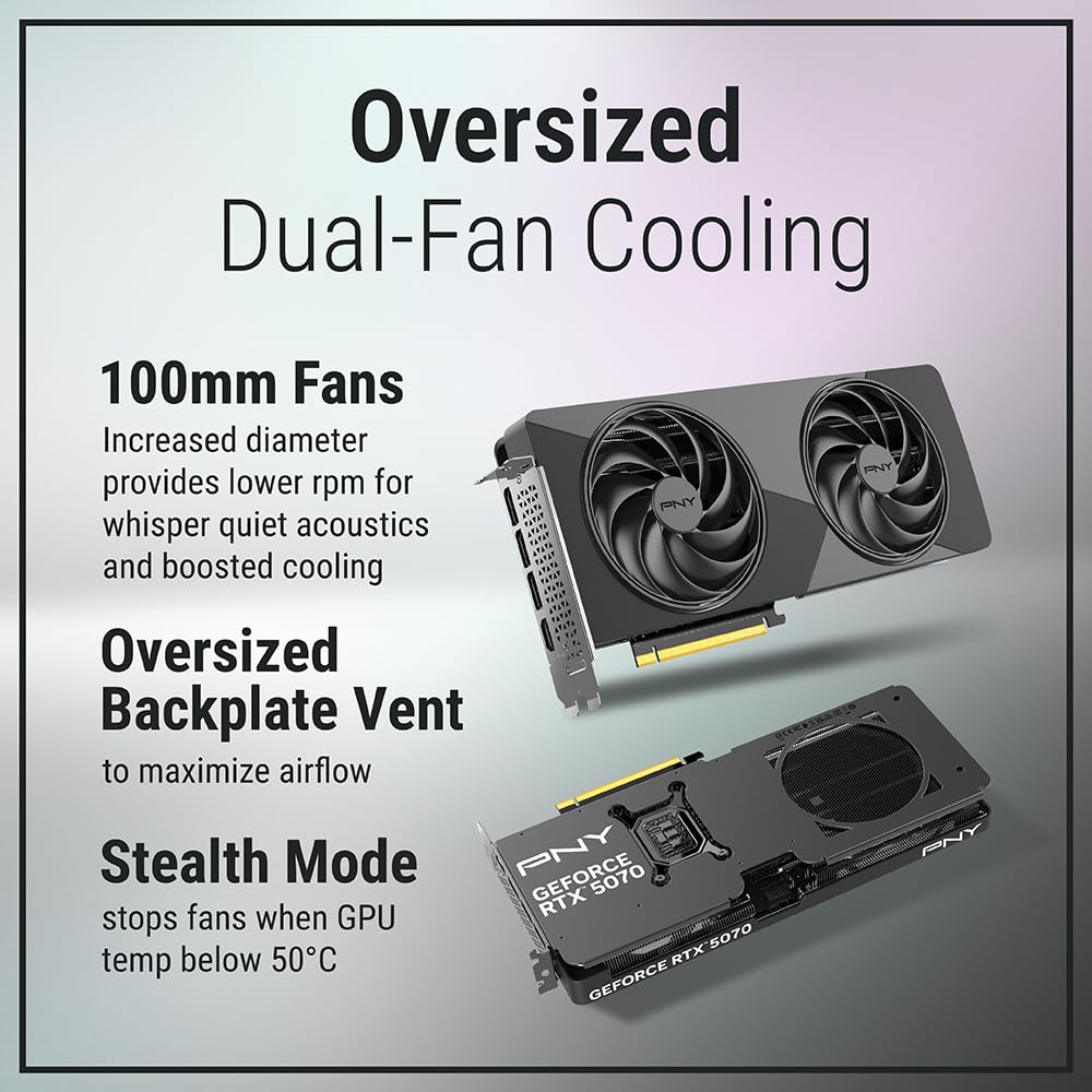 PNY NVIDIA GeForce RTX™ 5070 OC Triple Fan, Graphics Card (12GB GDDR7, 192-bit, Boost Speed: 2587 MHz, SFF-Ready, PCIe® 5.0, HDMI®/DP 2.1, 2.4-Slot, Blackwell Architecture, DLSS 4)