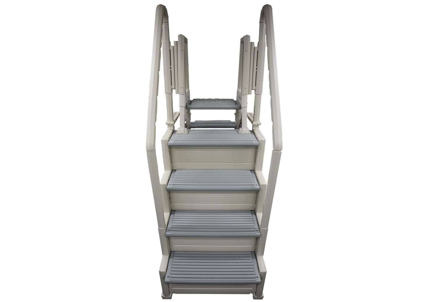 Confer Plastics Step-1X: Sturdy Above Ground Entry System with Dual Handrails and Slip-Resistant Steps, Easy Installation, Supports up to 400 lbs - Proudly Made in USA. Warm Grey with Grey Treads