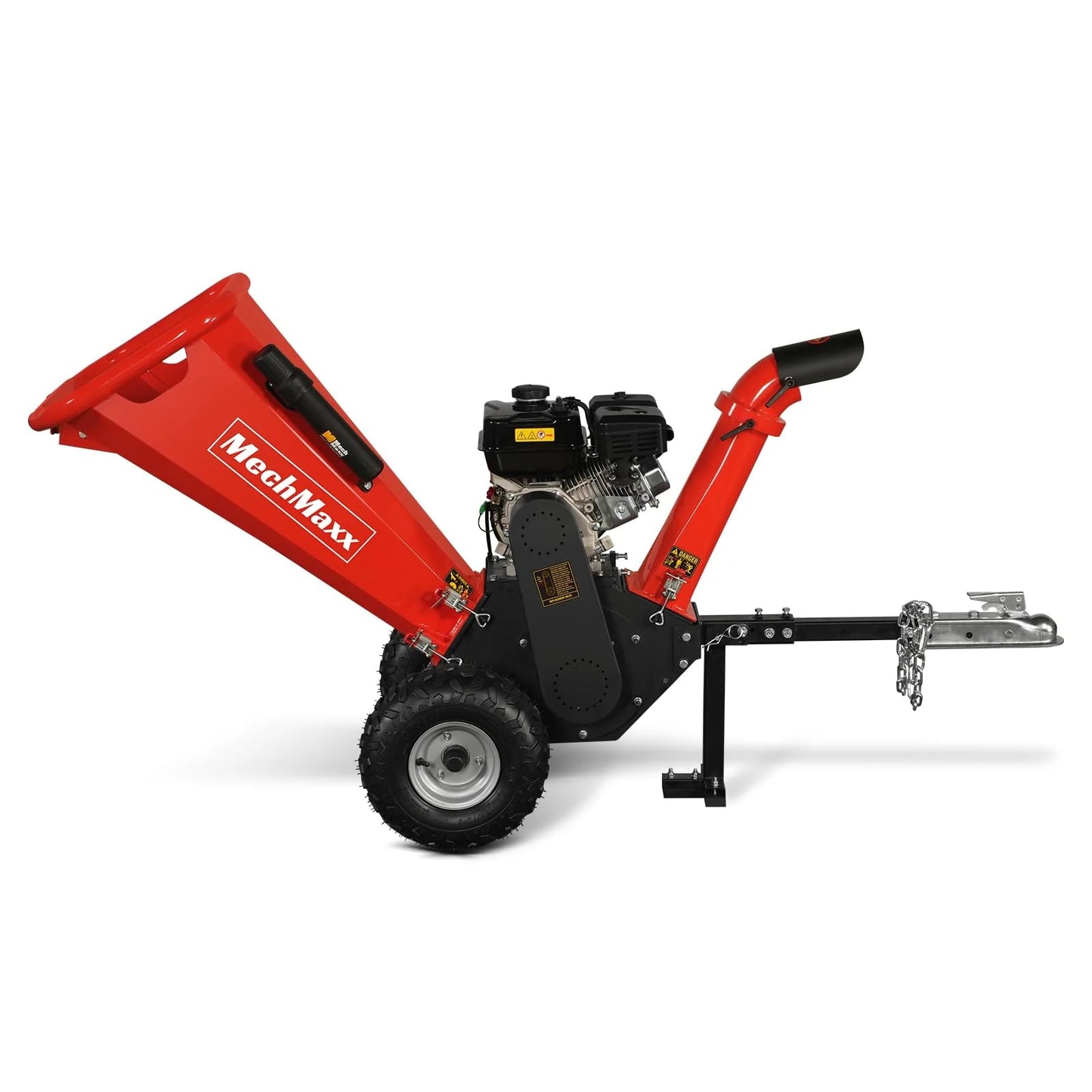 MechMaxx 6 inch ZONSEN 459cc 15hp E-Start Gas Powered 4-Wheels Wood Chipper Shredder Mulcher with Towbar/Tail Light/Emergency Stop Button/Stop Bar, Model B150 Red