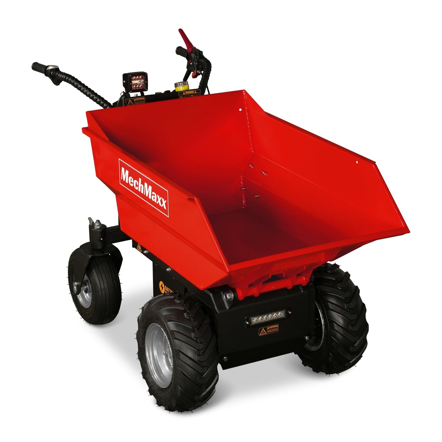 MechMaxx 1100Lb Loading 48V Battery Powered Wheel Barrow Electric Dumper Cart with 30W Light, Hydraulic Tipping, 1000W Brushless DC Motor, LED Display Screen, Model EH50 Yellow