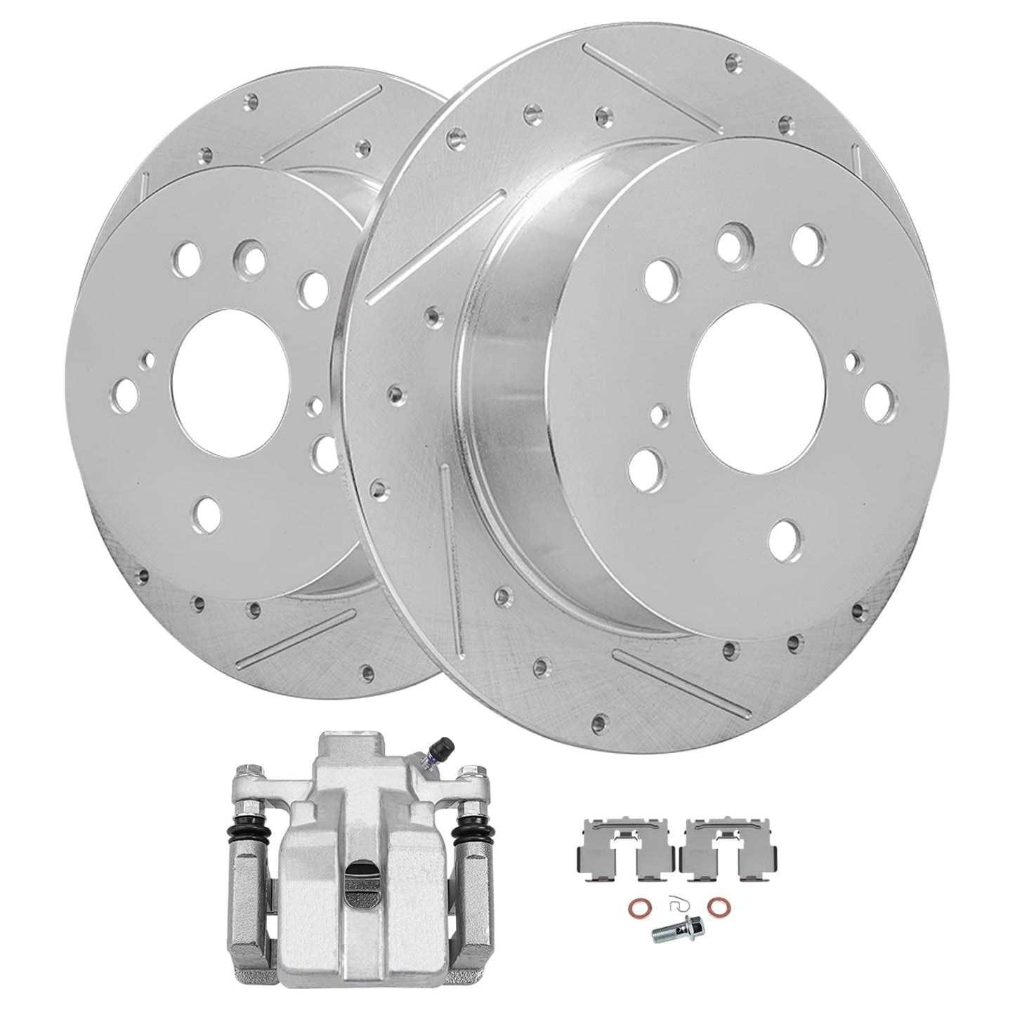 Detroit Axle - Front Brake Kit for 2006-2018 Dodge Ram 1500, 07-09 Durango Chrysler Aspen, 2019-2024 Ram 1500 Classic, Drilled and Slotted Disc Brake Rotors Ceramic Brakes Pads Replacement