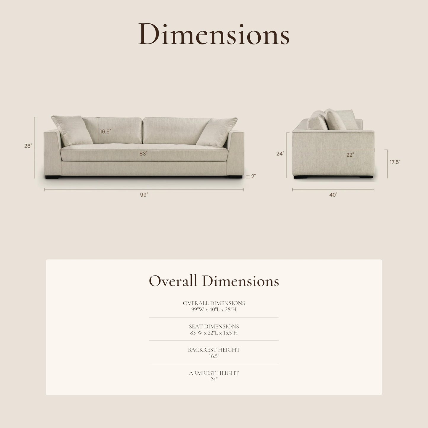 Poly & BARK Napa 88.5" Sofa with Deep Seating, Tailored Upholstered Finish, Clean Modern Lines, and Balanced Proportions for Comfortable and Refined Living Spaces