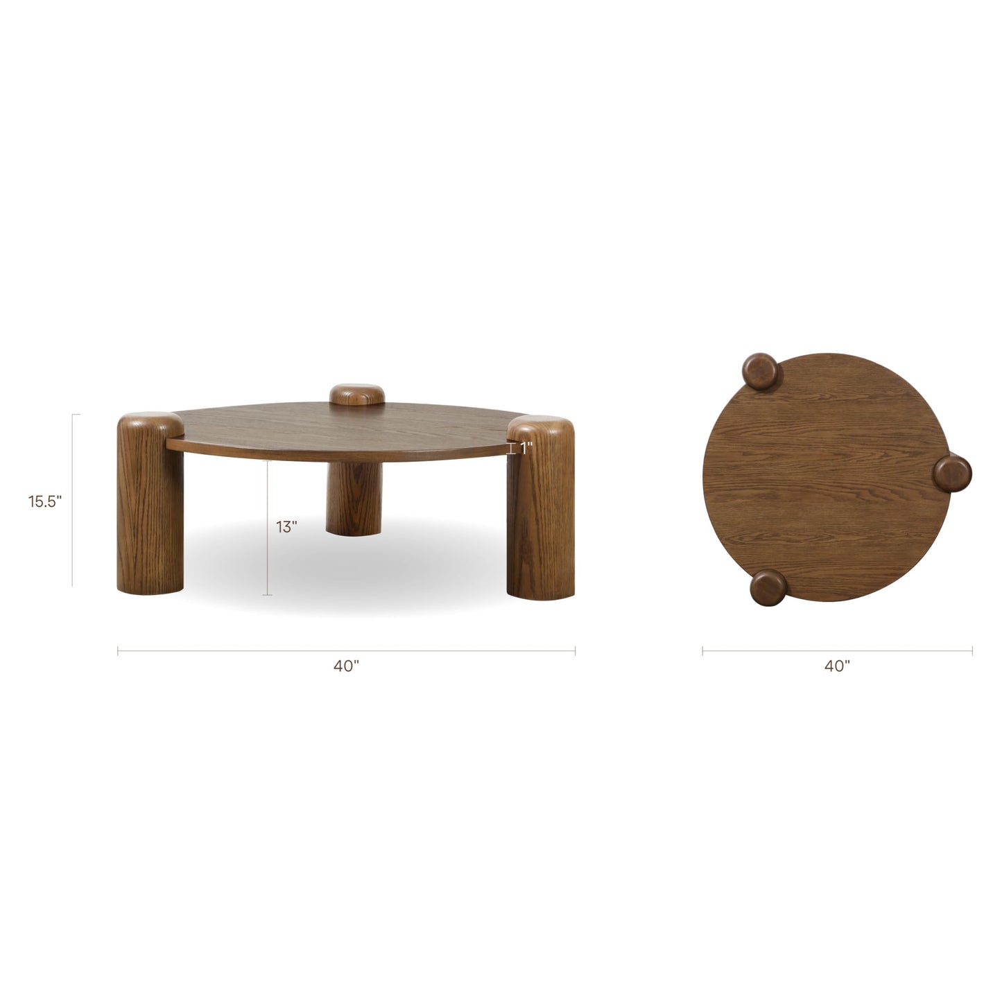Poly & BARK Chordo 39.4 Inch Coffee Table in Tundra Brown Oak Grain Veneer with Curved Architectural Legs for Warm Modern Living Room Style and Everyday Function
