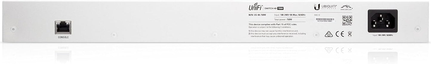 Ubiquiti UniFi Switch 48 Port US-48-750W Managed PoE+ Gigabit Switch with SFP 750W (Renewed)