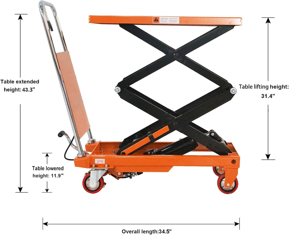Tory Carrier Double Scissor Lift Table 330 Lbs Capacity
