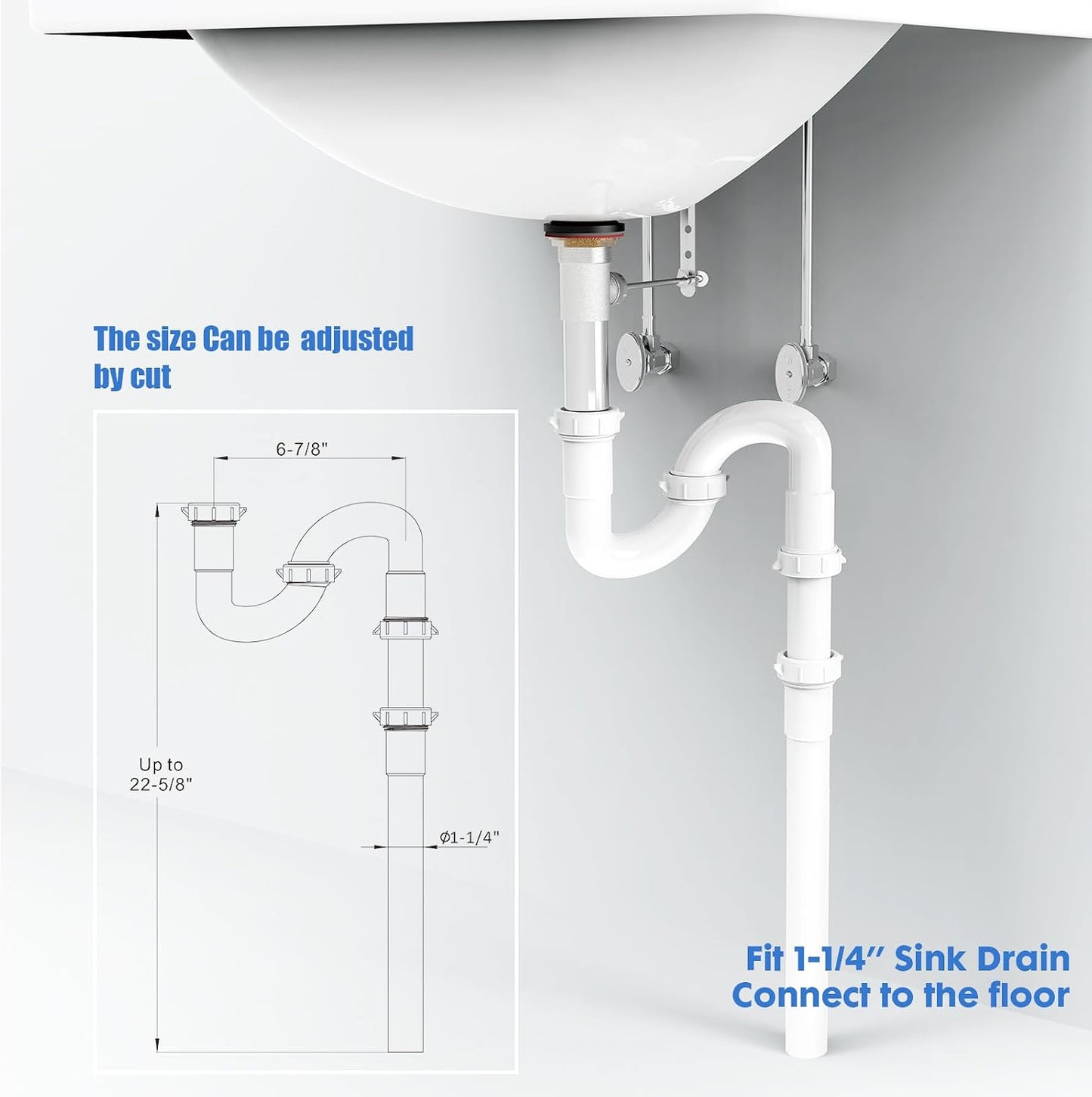 Bathroom Sink Drain Kit, for Most 1-1/4” Kitchen or Bathroom Sinks Drain Repair,1-1/4” P Trap or S Trap Plumbing Sink Repair Kit