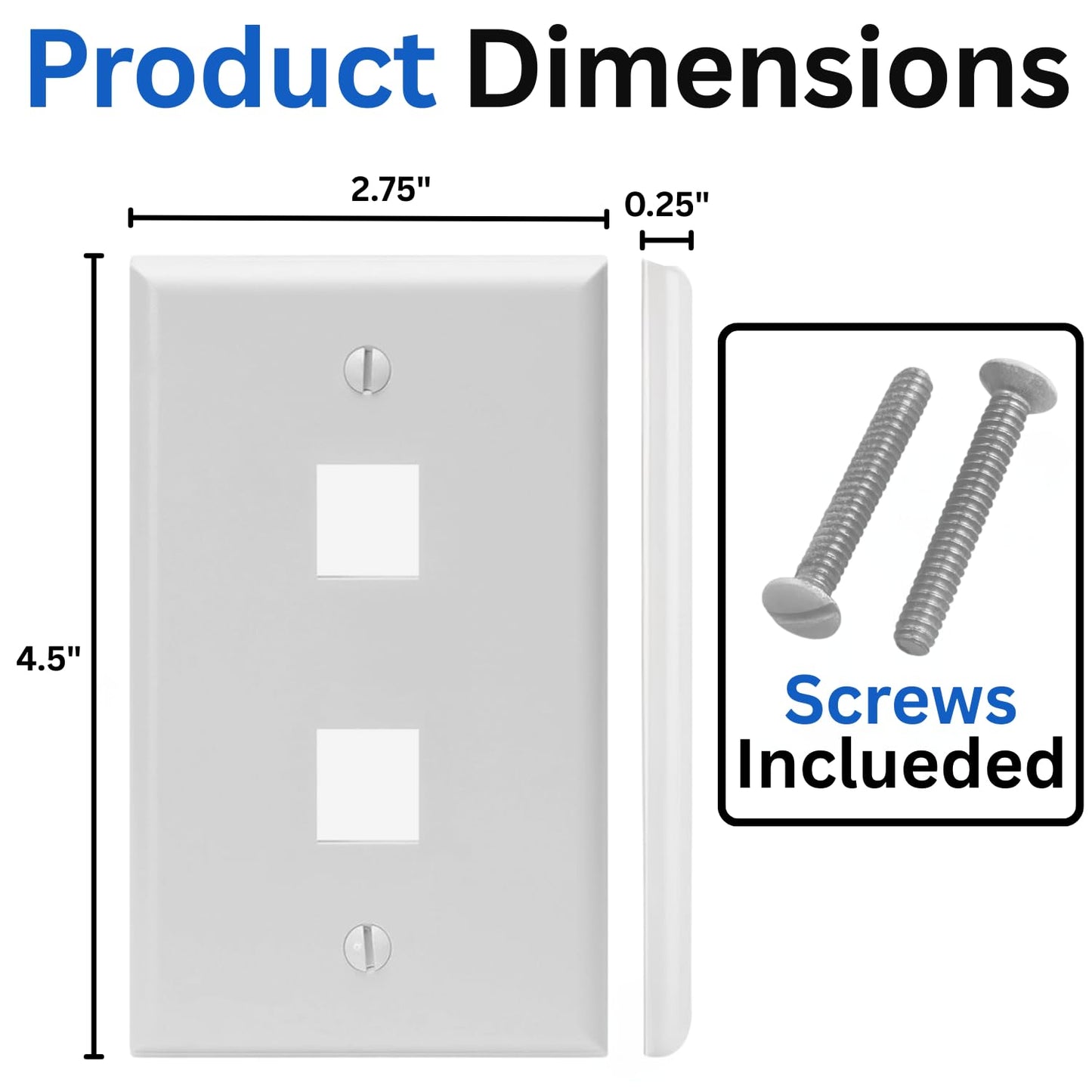 Cmple - 3 Port Keystone Wall Plate Single-Gang Wall Plate with Standard Size Keystone Jack Insert - White