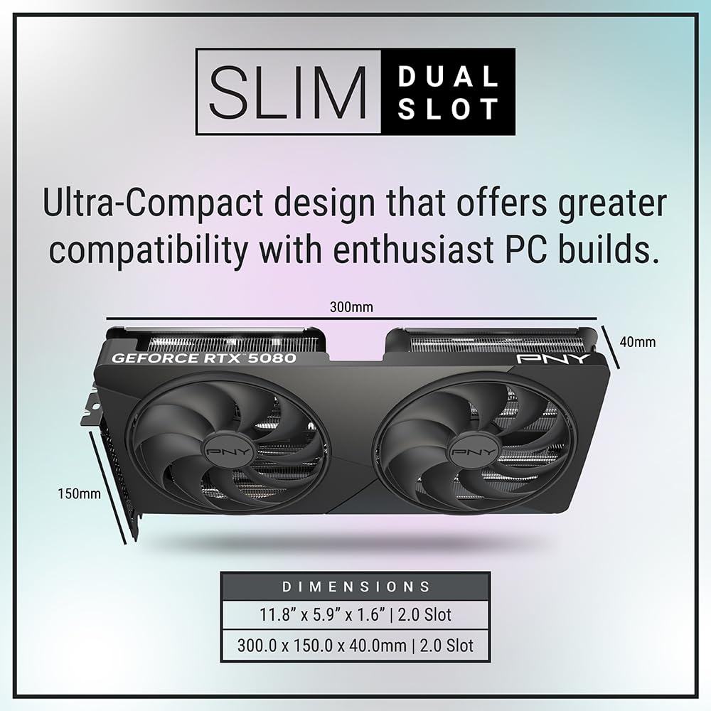 PNY NVIDIA GeForce RTX™ 5080 OC Triple Fan, Graphics Card (16GB GDDR7, 256-bit, Boost Speed: 2730 MHz, PCIe® 5.0, HDMI®/DP 2.1, 2.99-Slot, NVIDIA Blackwell Architecture, DLSS 4)