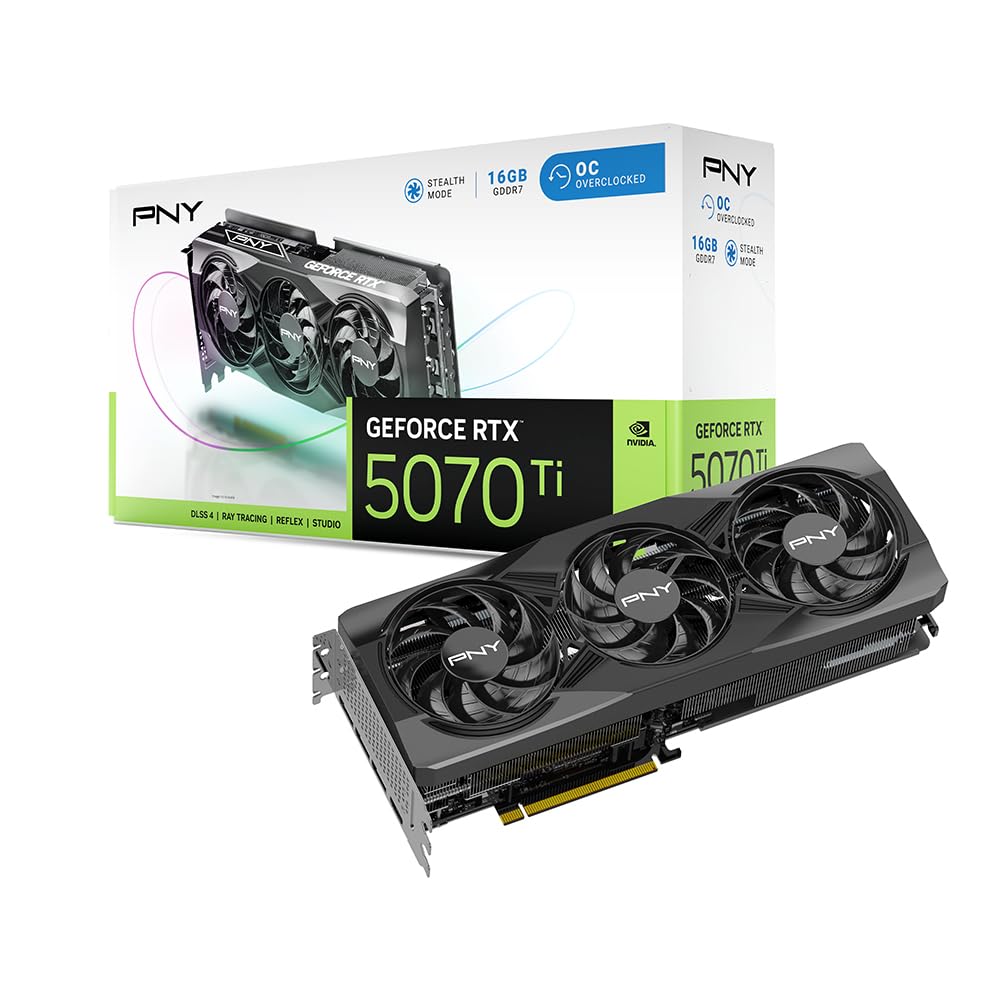 PNY NVIDIA GeForce RTX™ 5070 Ti OC Triple Fan, Graphics Card (16GB GDDR7, 256-bit, Boost Speed: 2572 MHz, PCIe® 5.0, HDMI®/DP 2.1, 2.98-Slot, Blackwell Architecture, DLSS 4)