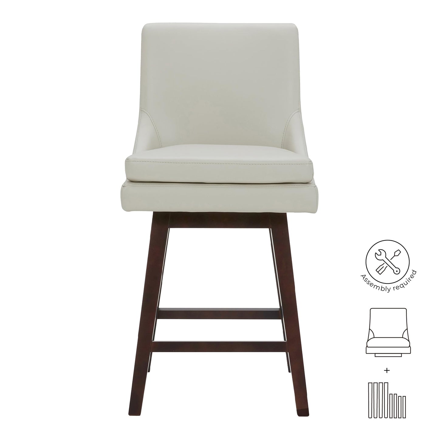 CHITA Bar Height Swivel Barstool with Back Set of 2, FSC Certified Upholstered Bar Stool, 30.7" H Seat Height, Fabric in Ivory