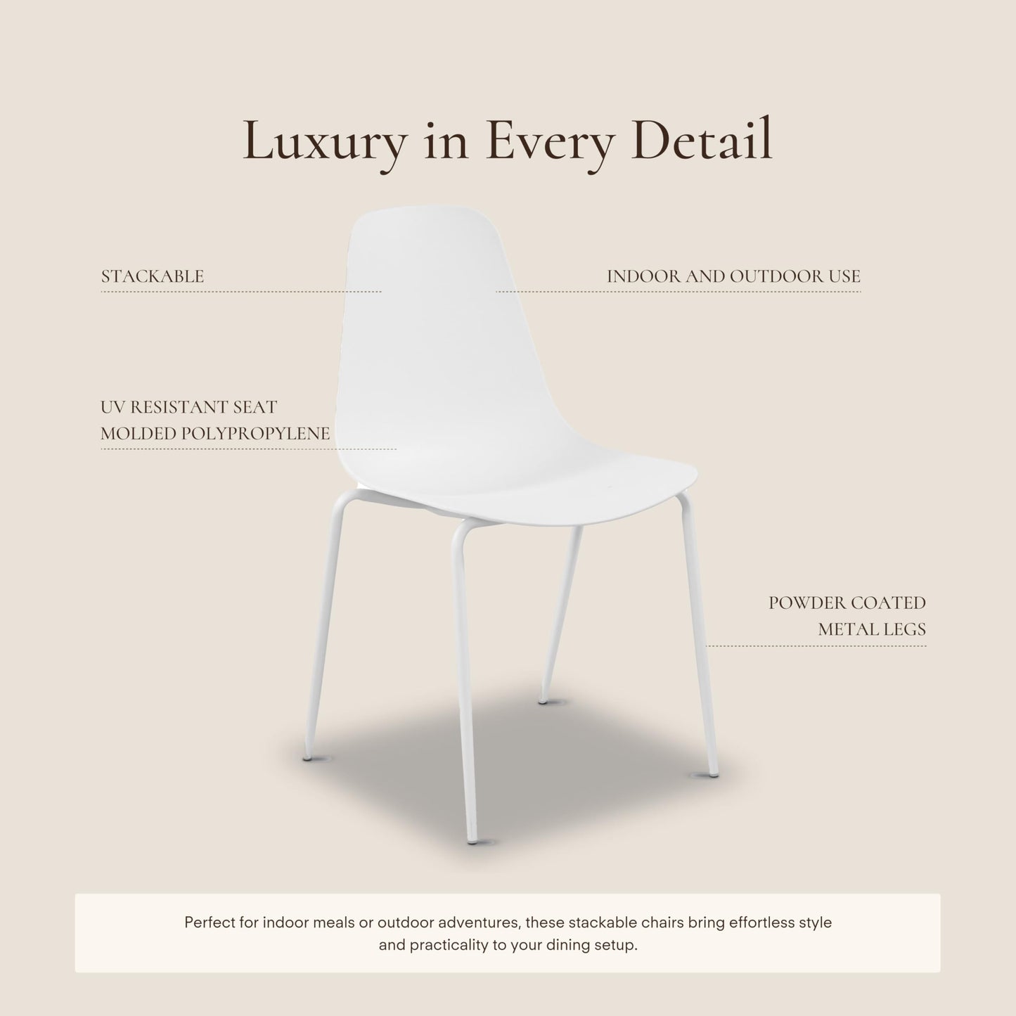 POLY & BARK Isla Modern Dining Chairs Set of 4 – Mid Century Modern Plastic Dining Chair with Metal Legs – Kitchen & Dining Room Chairs – Indoor/Outdoor – White