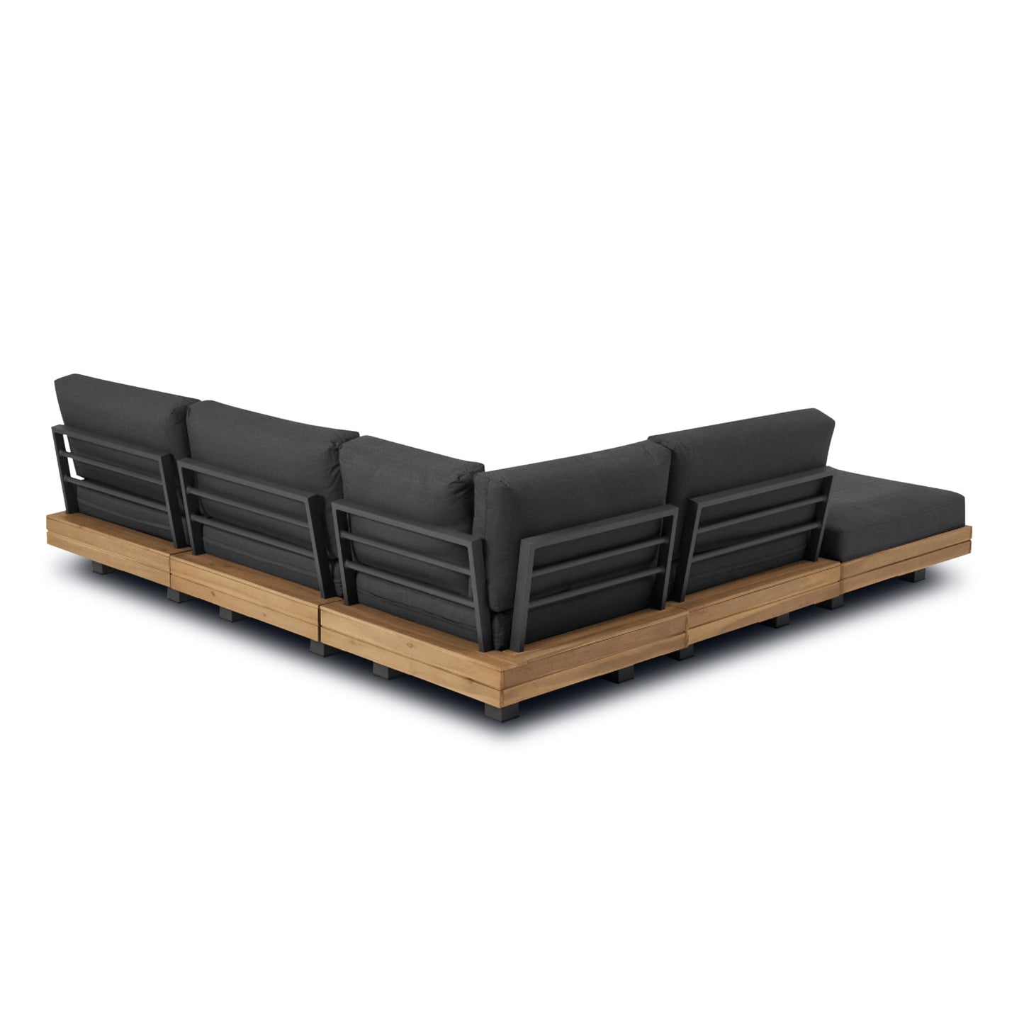 Poly & BARK Celenza Modular Corner Sectional Set with Coffee Table–Outdoor Sectional in Acacia Wood and Powder‑Coated Steel with Weather‑Resistant Cushions–Stylish Patio Lounge for Family and Guests