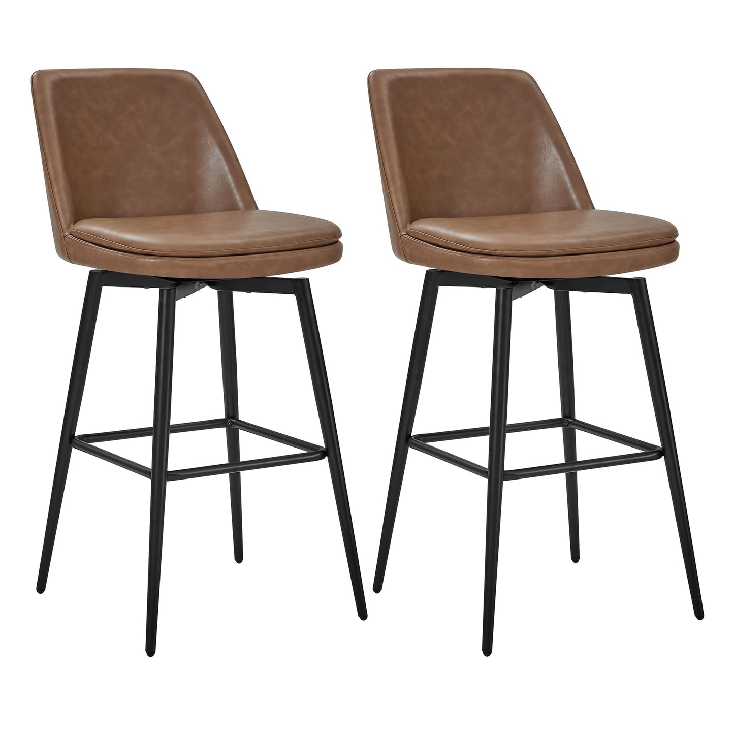 CHITA Swivel Bar Stools, 27.2" Counter Height Bar Stools Set of 3, FSC Certified Upholstered Modern Counter Stools, Metal Legs, Faux Leather, Saddle Brown